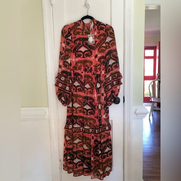 NWT Oliphant Tuckernuck Mock Neck Ruffle Sleeve Maxi Dress in Uzbek Brick XXS - Picture 4 of 8